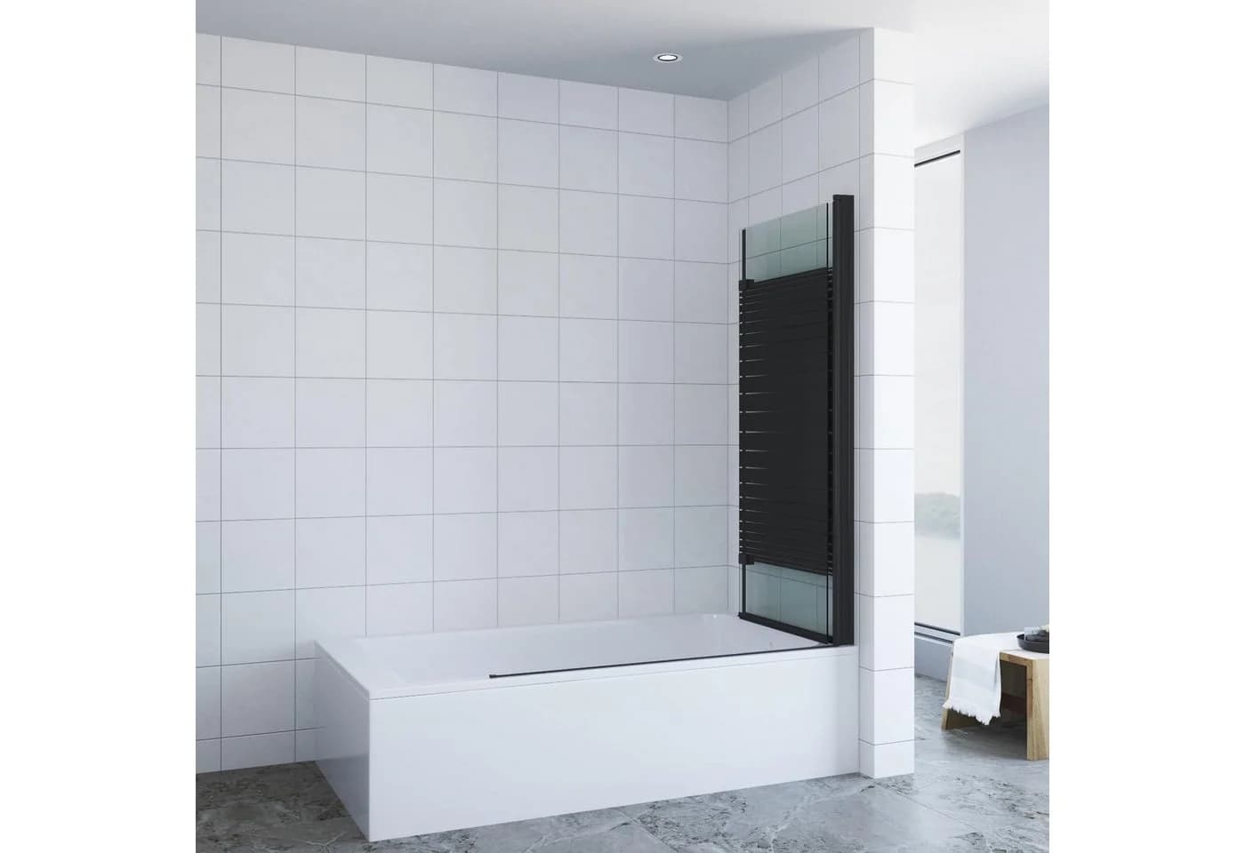 AQUALAVOS Badewannenfaltwand 120x140 cm Schwarz ESG-Glas - Bild 4
