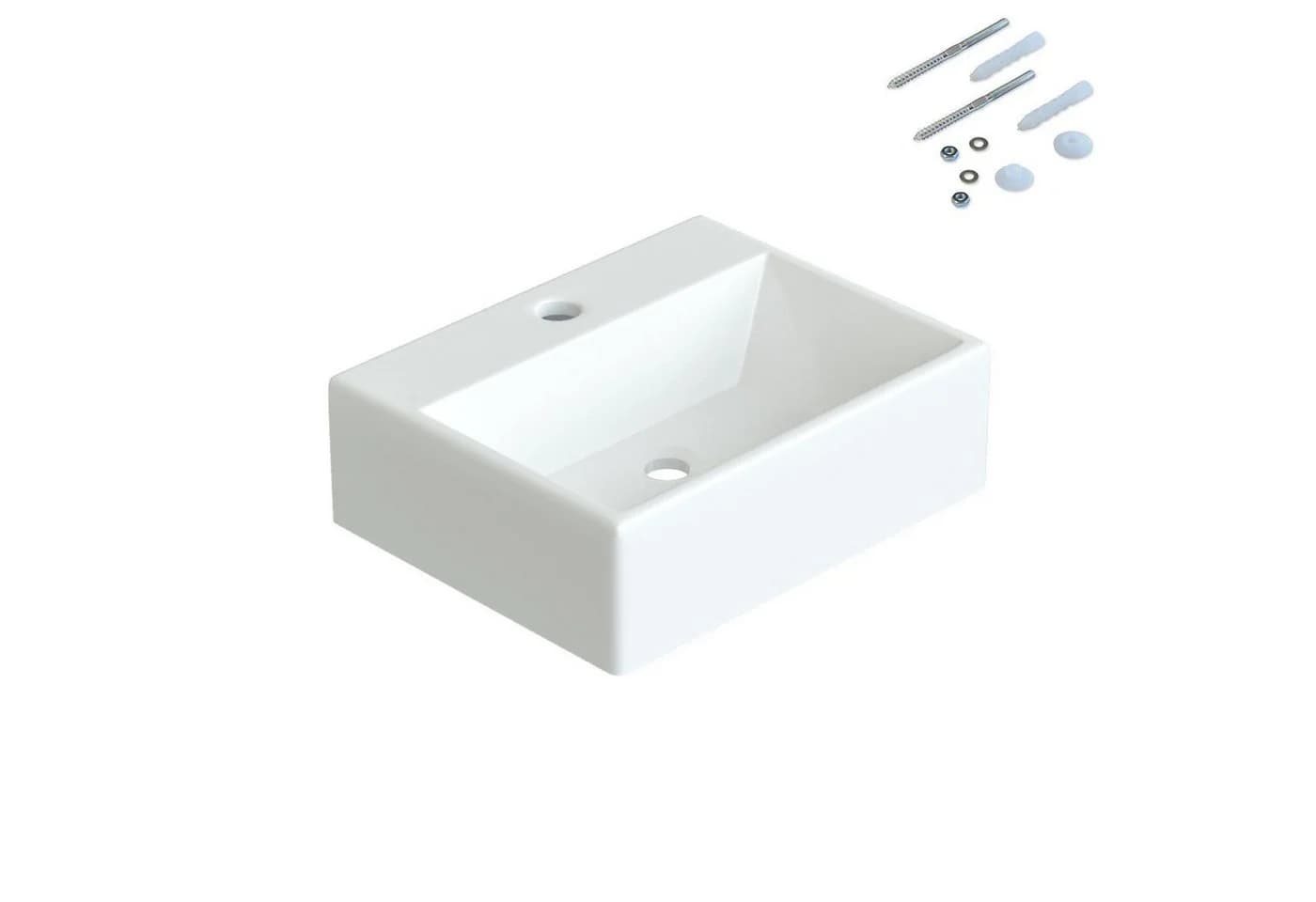 AQUALAVOS Aufsatzwaschbecken Weiß Keramik Eckig - Bild 4
