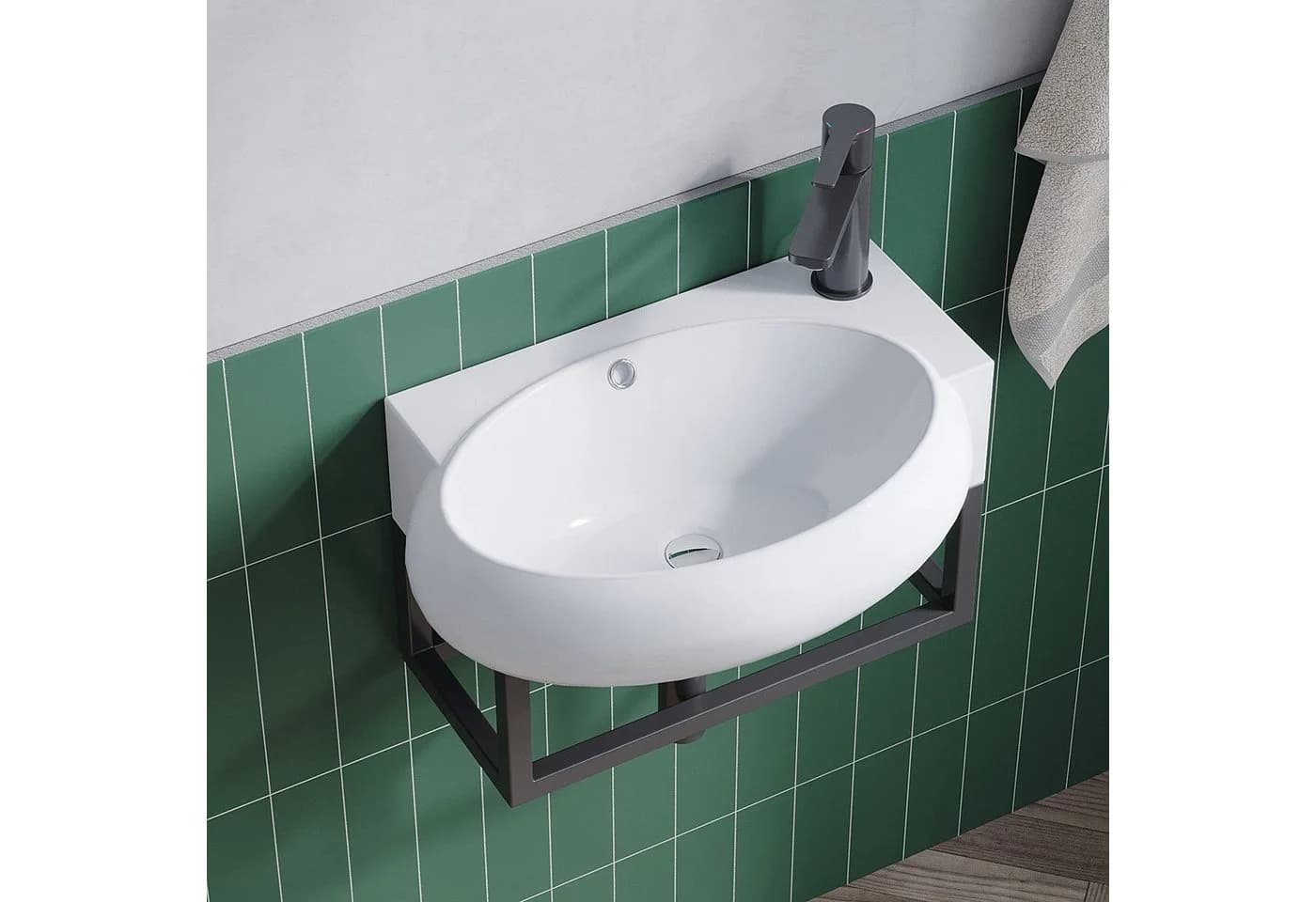 AQUALAVOS Keramik-Waschbecken Weiß Eckig-Oval mit Überlauf - Bild 4