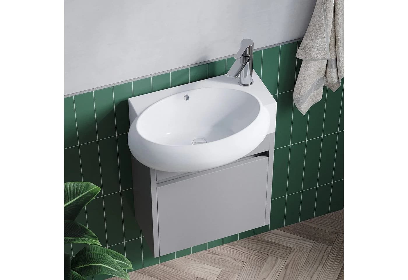 AQUALAVOS Keramik-Waschbecken Weiß Eckig-Oval mit Überlauf - Bild 5