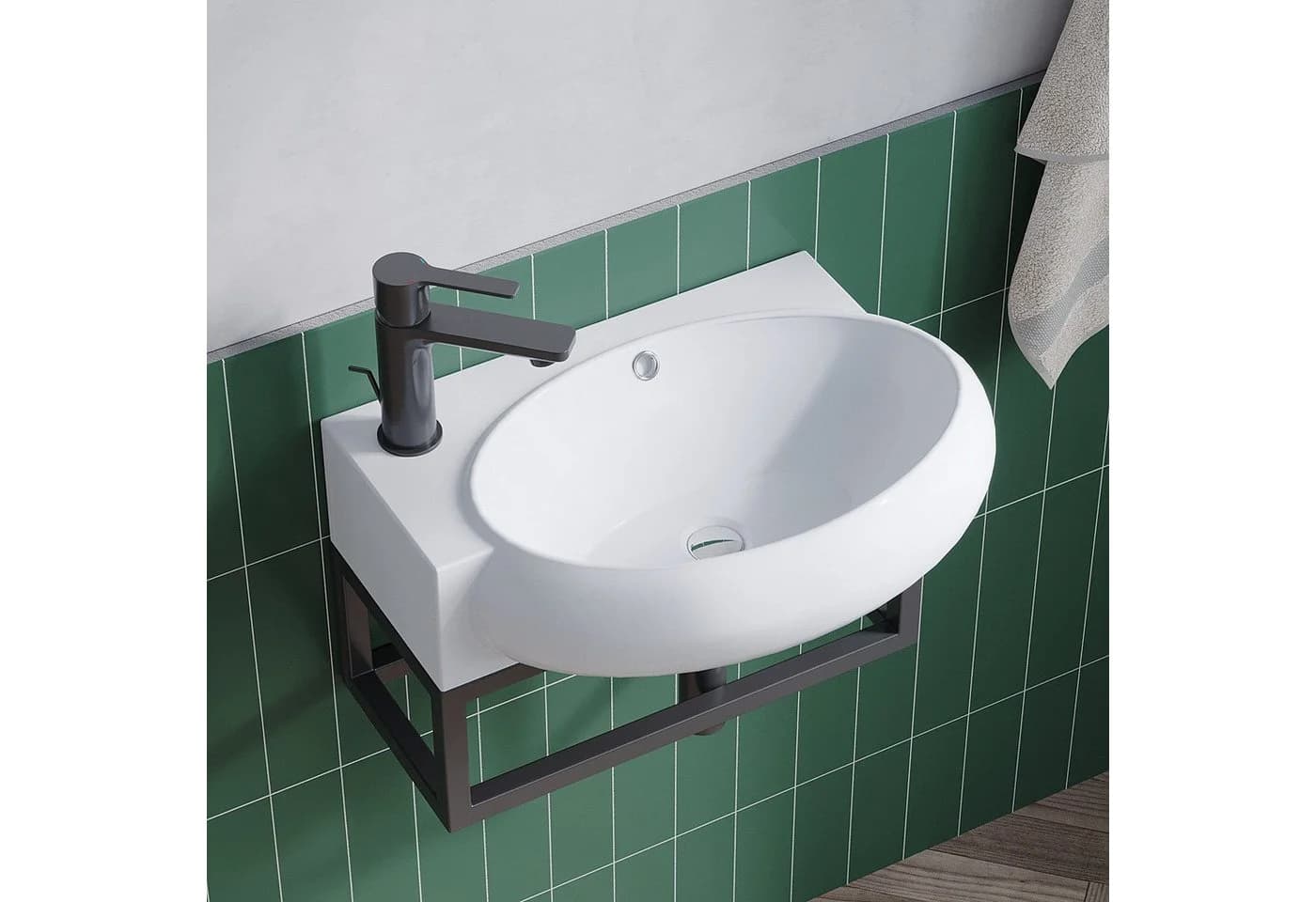 AQUALAVOS Waschbecken Keramik Weiß Eckig-Oval 44x29cm - Bild 4