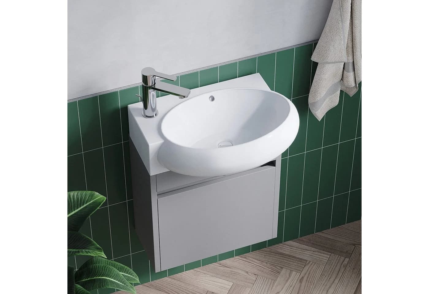 AQUALAVOS Waschbecken Keramik Weiß Eckig-Oval 44x29cm - Bild 5