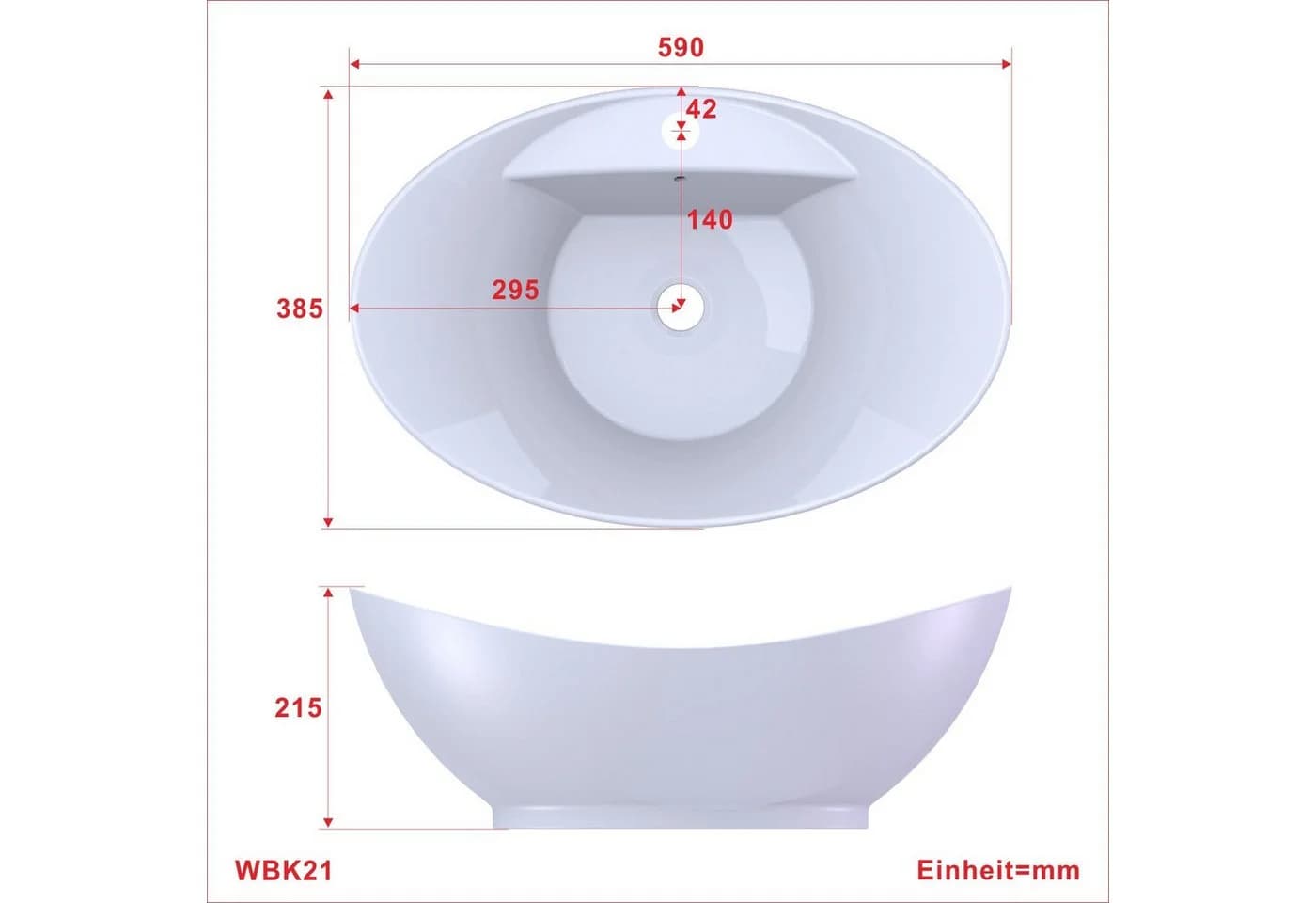 AQUALAVOS Aufsatzwaschbecken Keramik Weiß Oval mit Überlauf - Bild 4