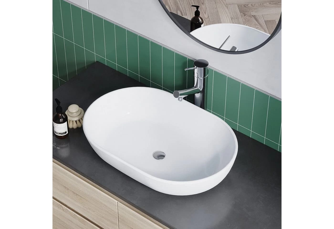 AQUALAVOS Aufsatzwaschbecken Oval Weiß Sanitärkeramik - Bild 2