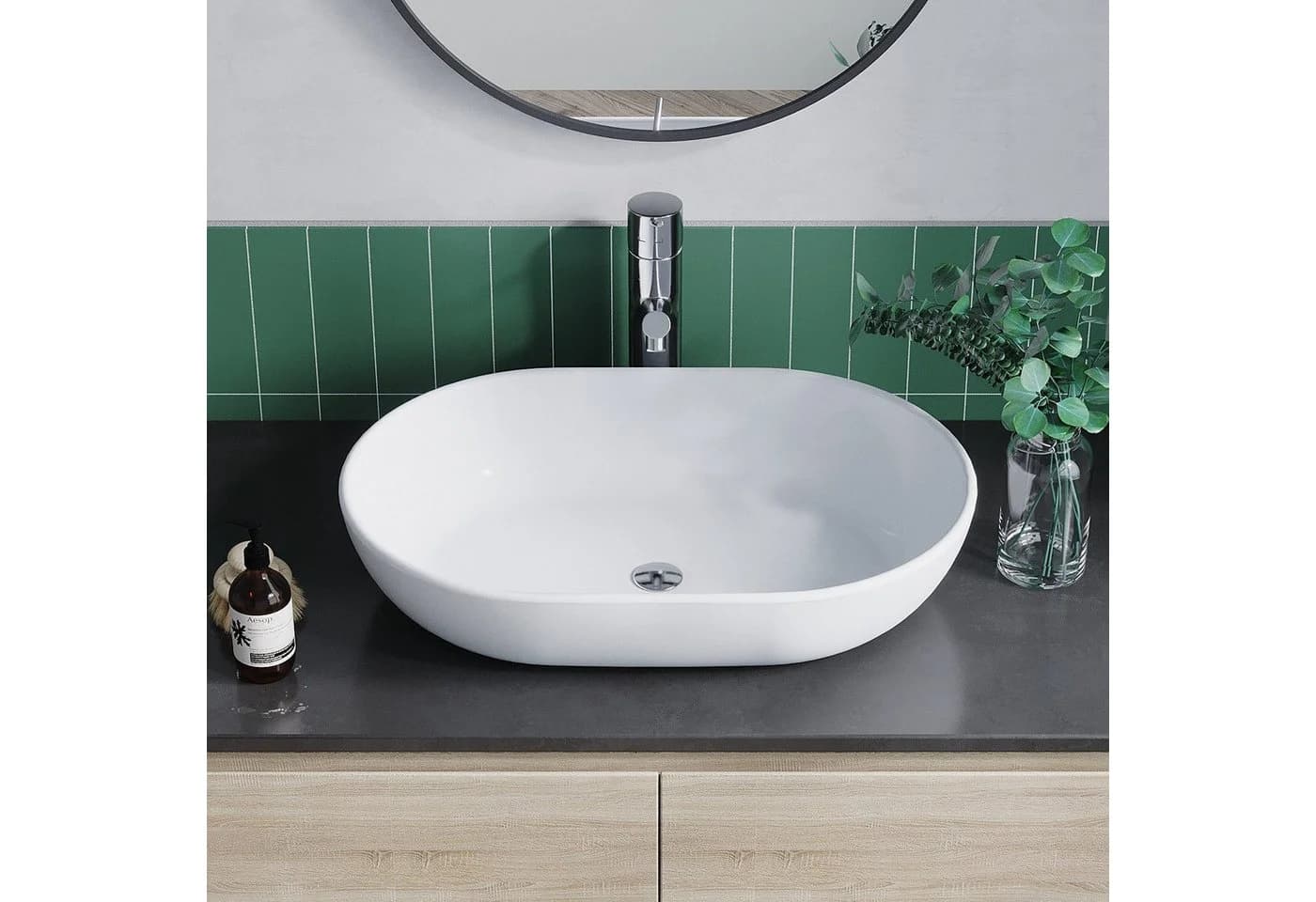 AQUALAVOS Aufsatzwaschbecken Oval Weiß Sanitärkeramik - Bild 4