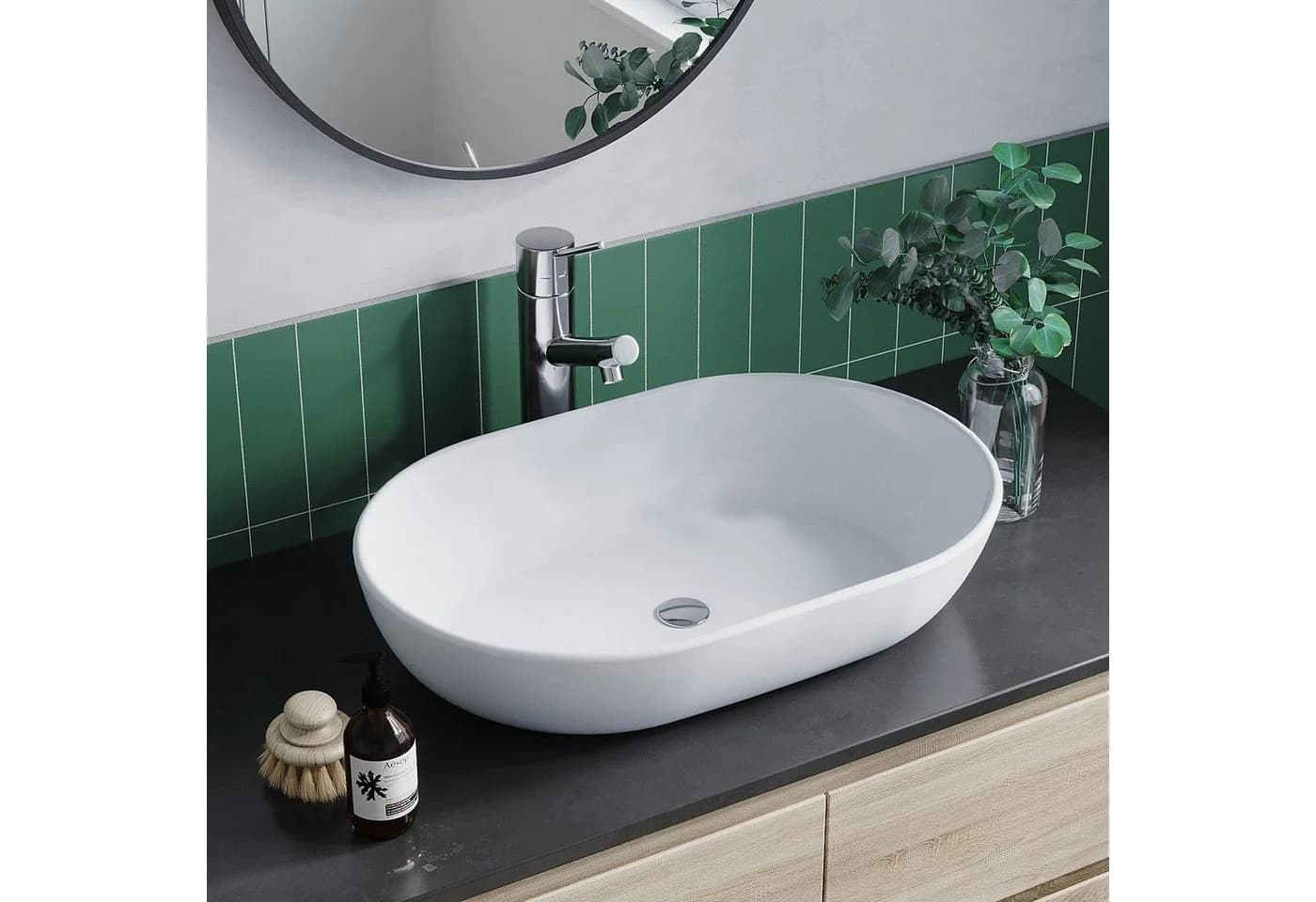 AQUALAVOS Aufsatzwaschbecken Oval Weiß Sanitärkeramik - Bild 5