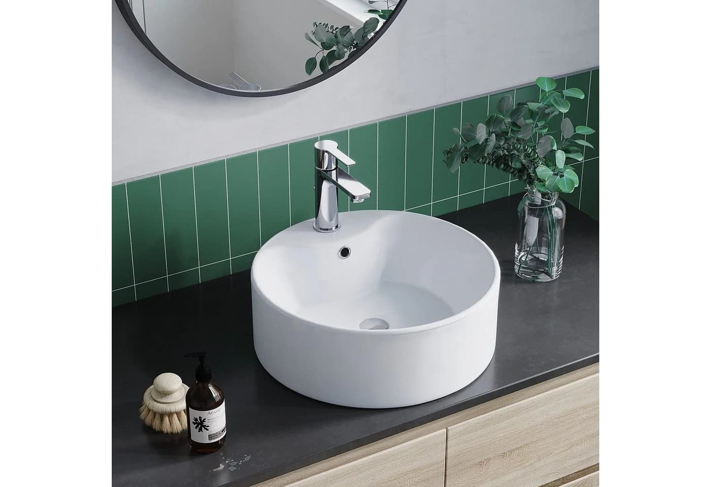 AQUALAVOS Aufsatzwaschbecken Keramik Rund Weiß Ø41cm - Bild 2