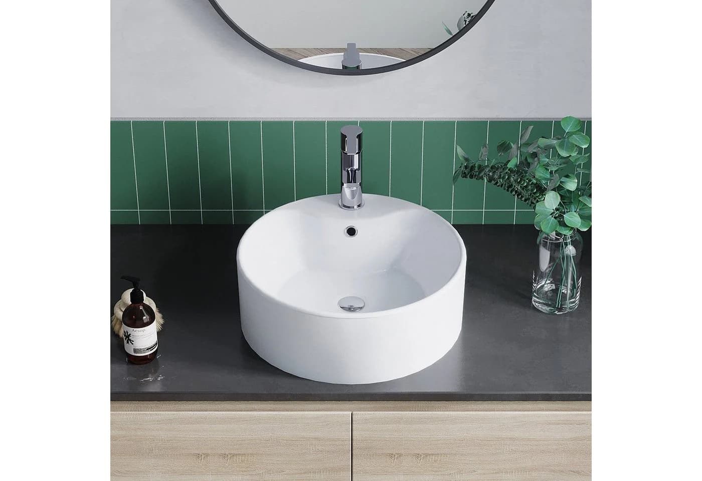 AQUALAVOS Aufsatzwaschbecken Keramik Rund Weiß Ø41cm - Bild 4