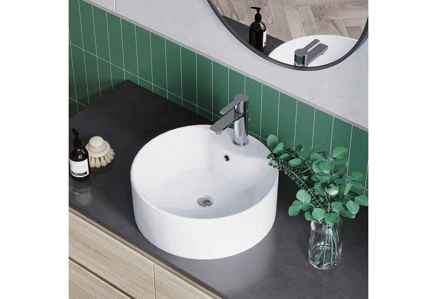 AQUALAVOS Aufsatzwaschbecken Keramik Rund Weiß Ø41cm - Bild 5