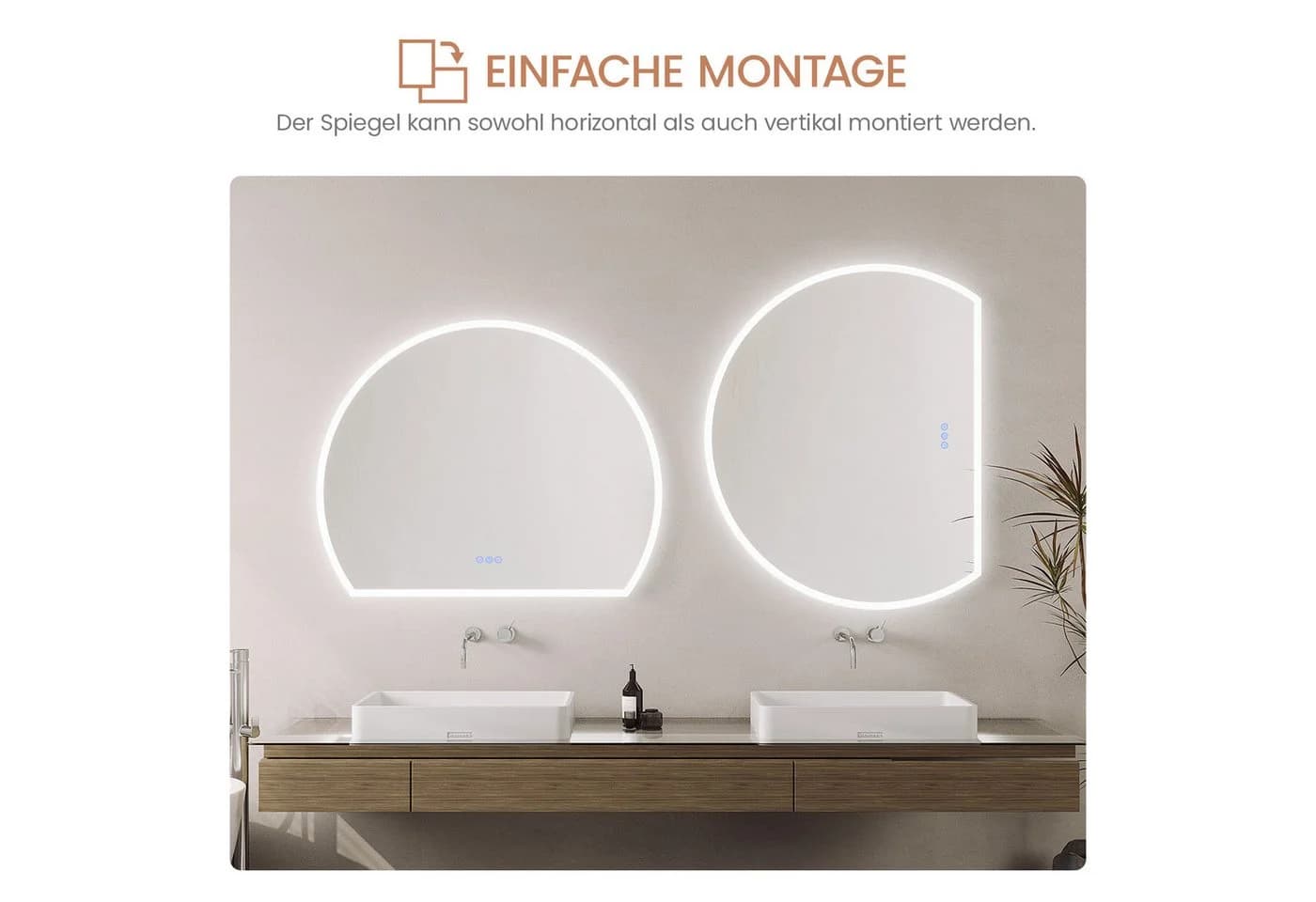 AQUALAVOS LED Badspiegel Halbrund mit Beleuchtung und Antibeschlag