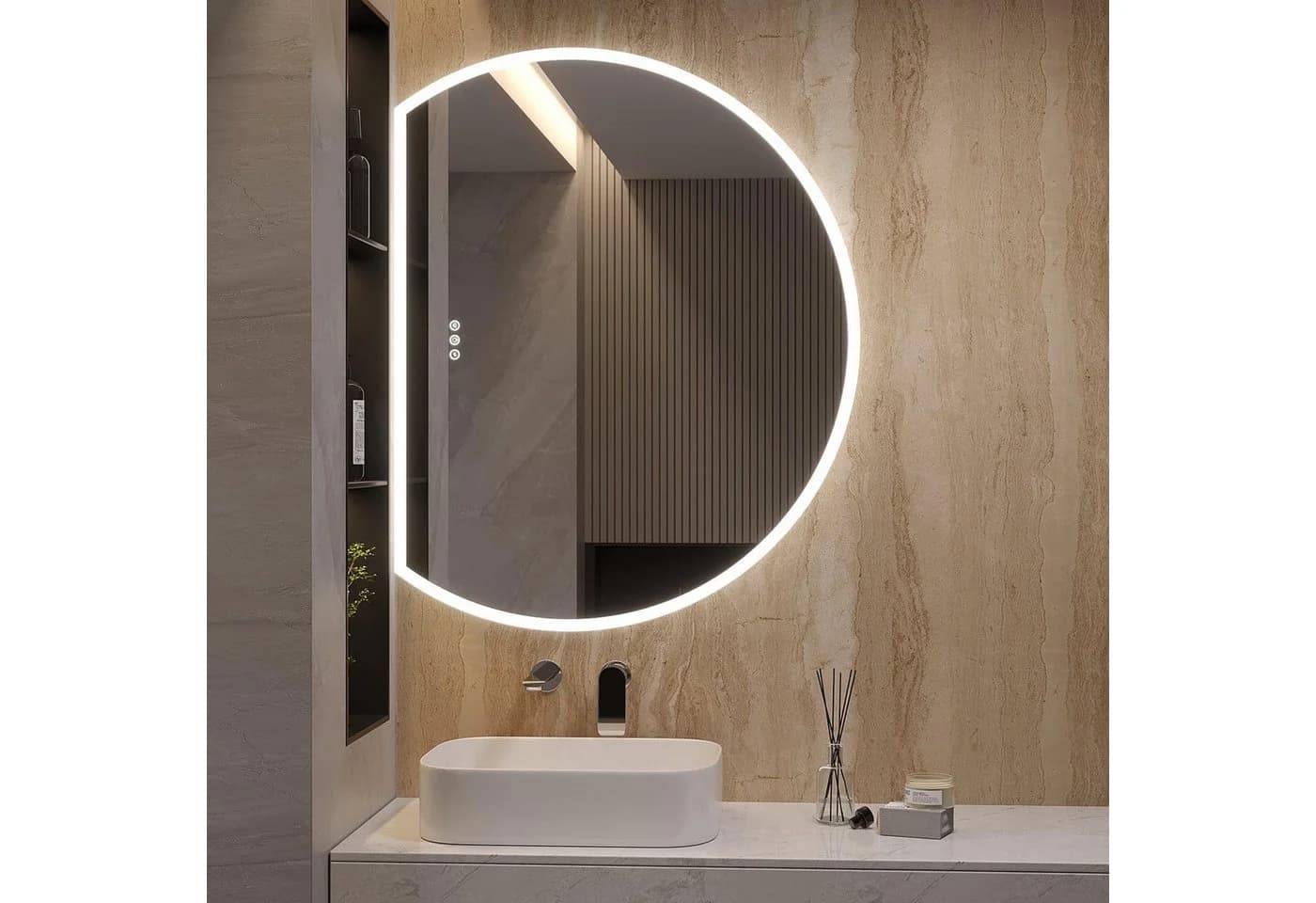 AQUALAVOS LED Badspiegel Halbrund mit Beleuchtung und Antibeschlag - Bild 3