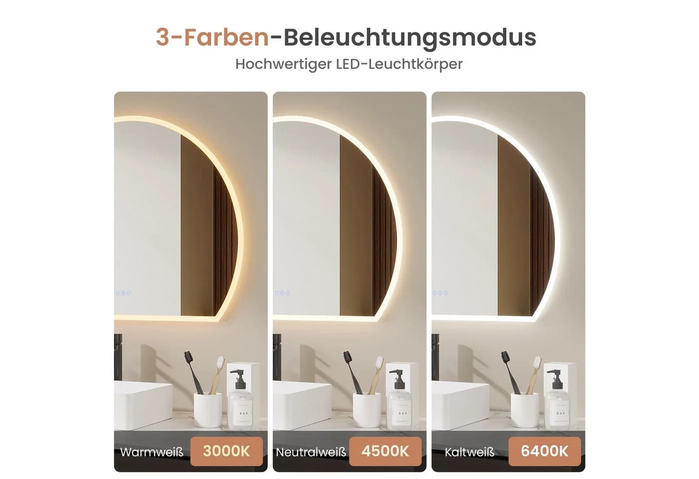 AQUALAVOS LED Badspiegel Halbrund mit Beleuchtung und Antibeschlag - Bild 4