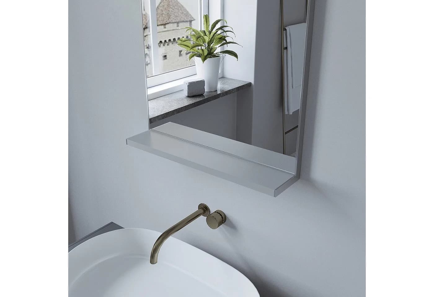 AQUALAVOS Wandspiegel mit Ablage Silber Aluminiumrahmen Kristallglas - Bild 4