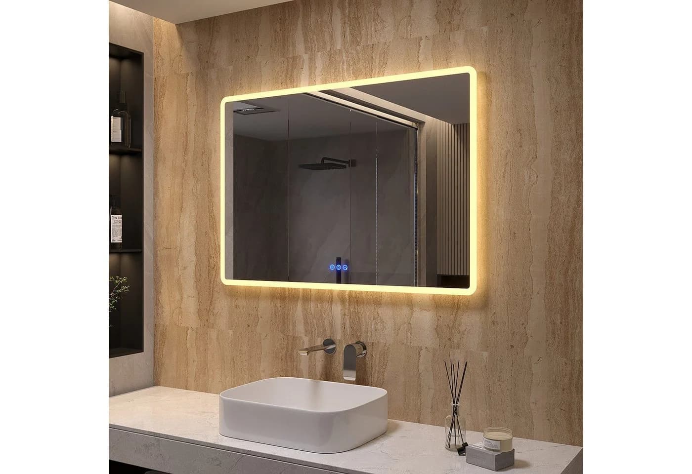 AQUALAVOS LED Badspiegel mit Touch-Sensor und Anti-Beschlag