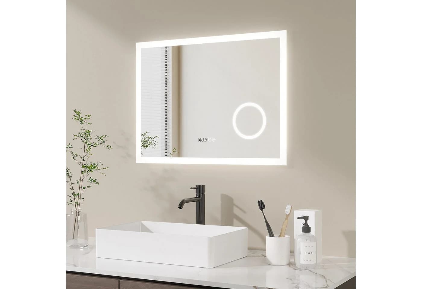 AQUALAVOS Badspiegel mit LED-Beleuchtung und Antibeschlag-Funktion