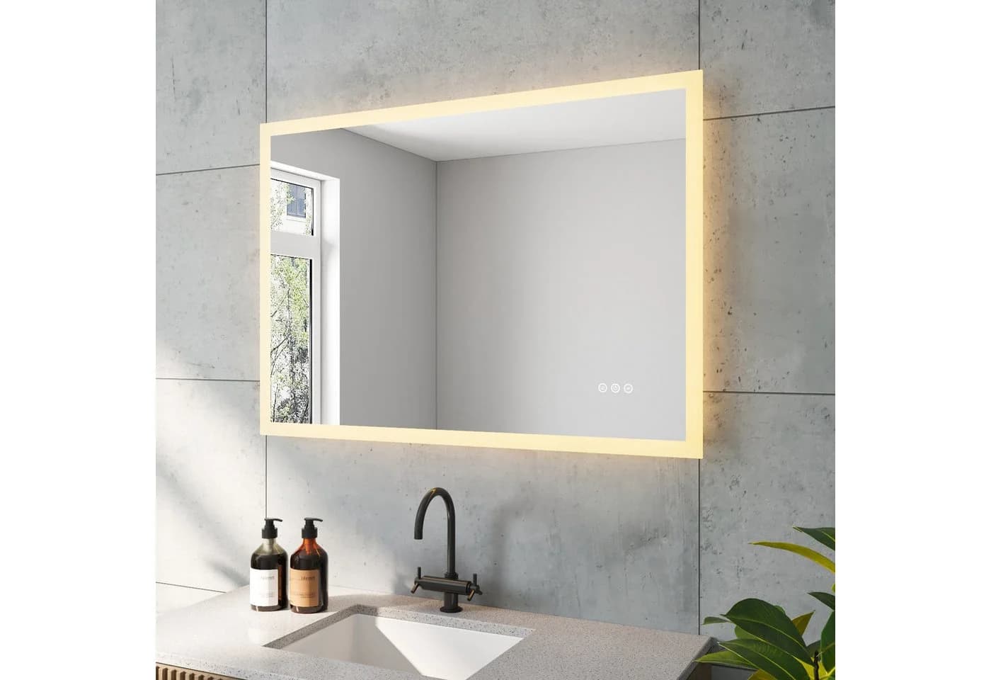 AQUALAVOS LED Badspiegel 100x70 cm Schwarz Dimmbar Anti-Beschlag