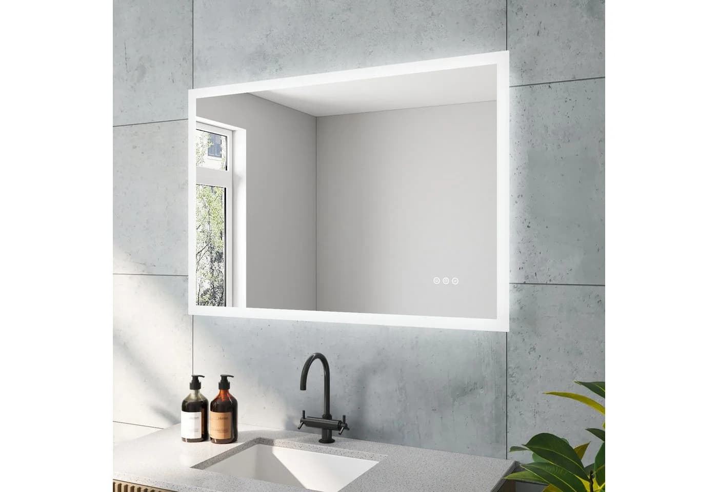 AQUALAVOS LED Badspiegel 100x70 cm Schwarz Dimmbar Anti-Beschlag - Bild 2