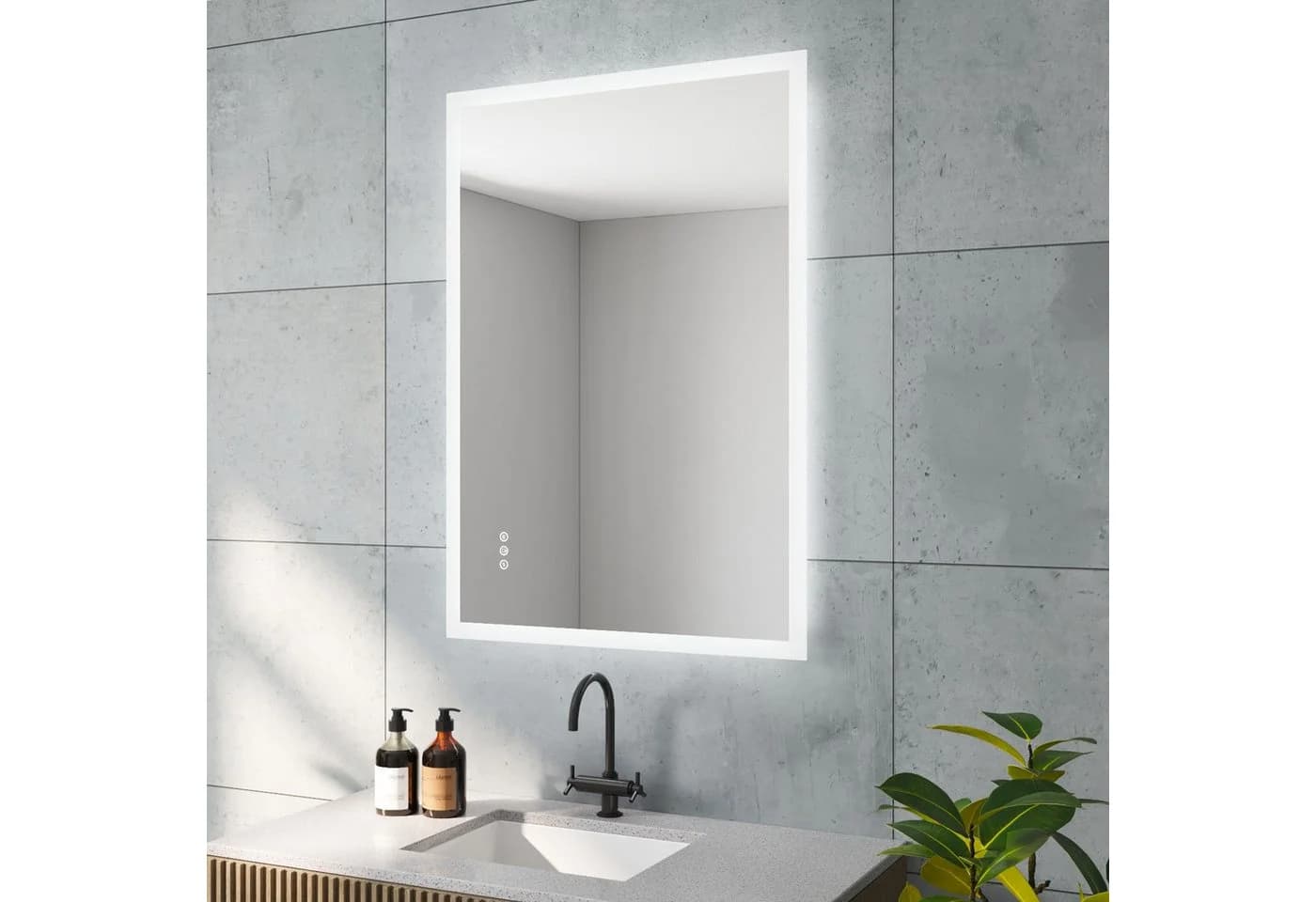 AQUALAVOS LED Badspiegel 100x70 cm Schwarz Dimmbar Anti-Beschlag - Bild 3