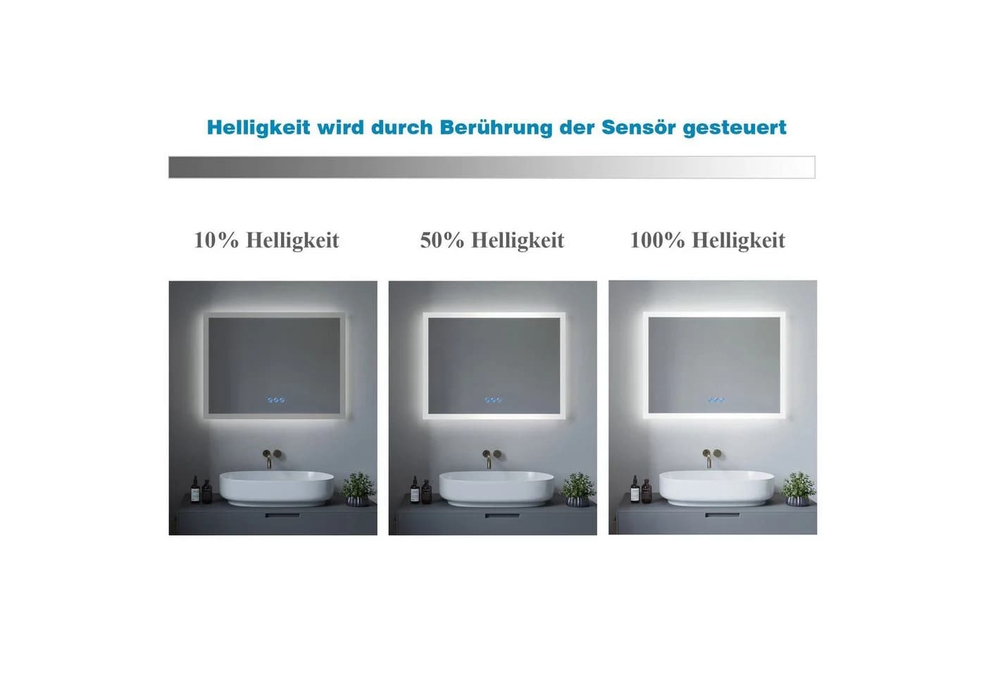 AQUALAVOS LED Badspiegel 100x70 cm Schwarz Dimmbar Anti-Beschlag - Bild 4