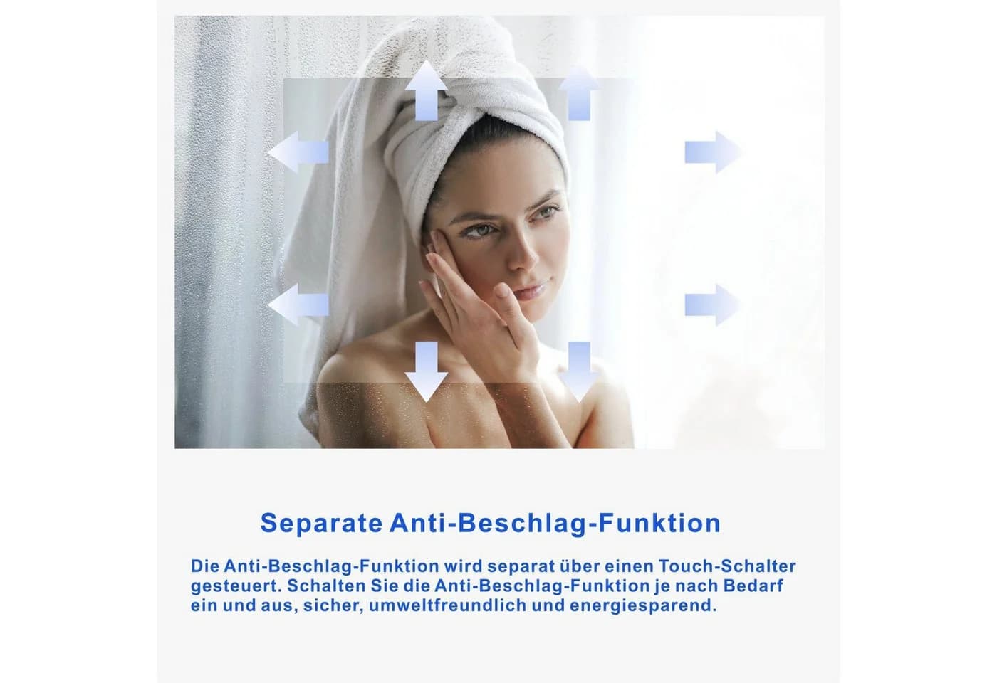 AQUALAVOS LED Badspiegel 100x70 cm Schwarz Dimmbar Anti-Beschlag - Bild 5