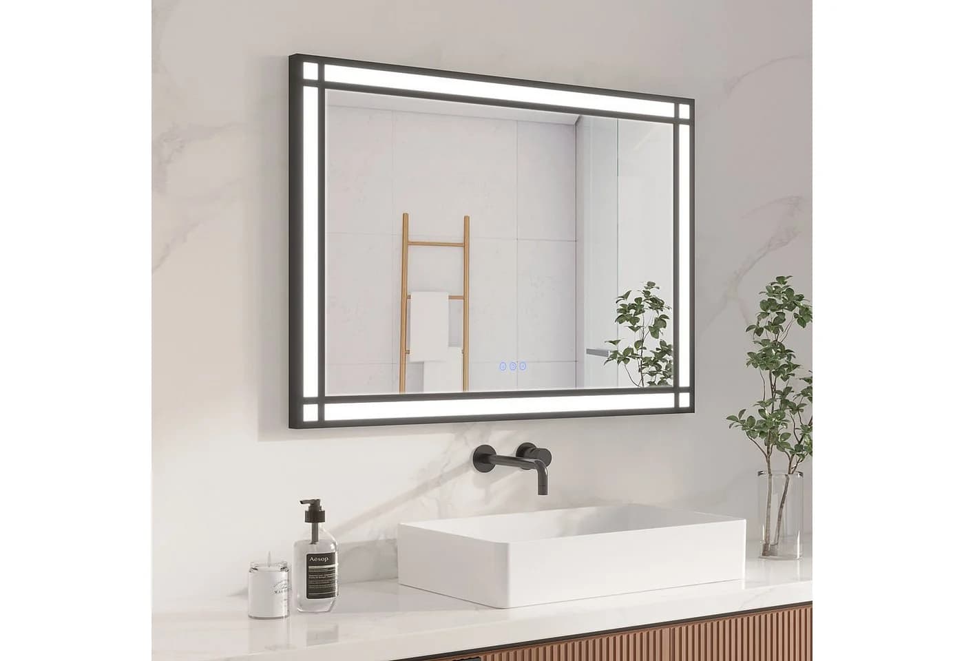 AQUALAVOS LED Badspiegel 100x70 cm Schwarz Antibeschlag - Bild 2