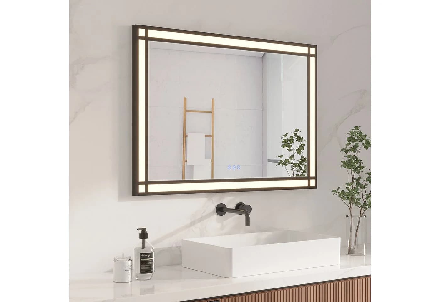 AQUALAVOS LED Badspiegel 100x70 cm Schwarz Antibeschlag - Bild 3