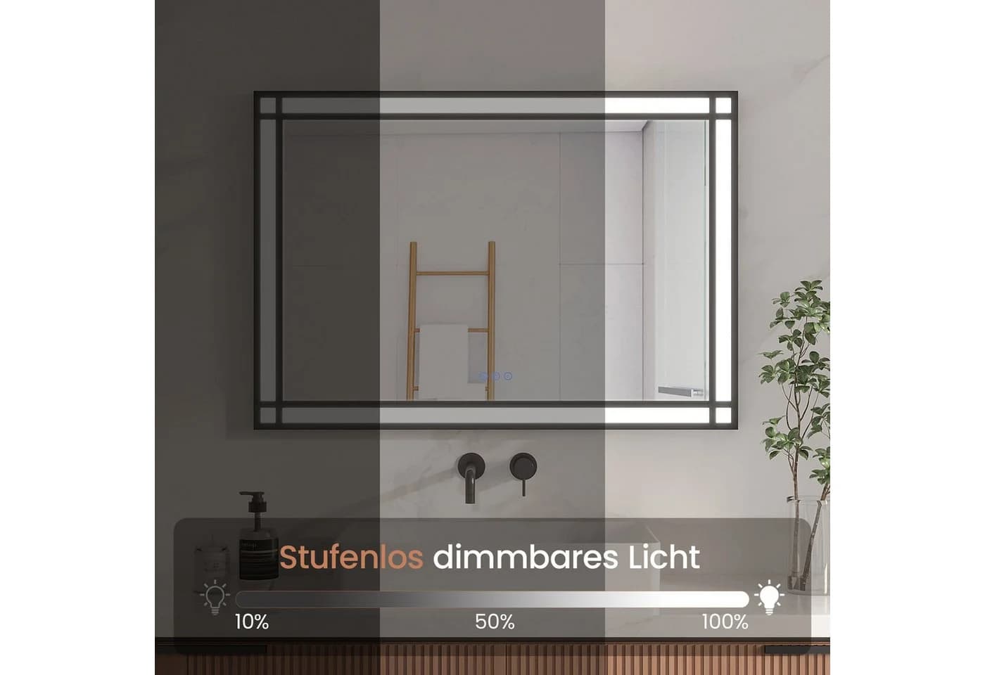 AQUALAVOS LED Badspiegel 100x70 cm Schwarz Antibeschlag - Bild 5