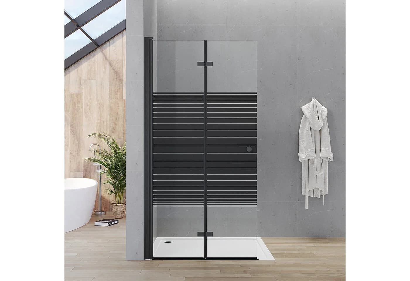 AQUALAVOS Walk-in-Duschwand mit klappbarem Faltelement, 5mm ESG Glas, Schwarz - Bild 2