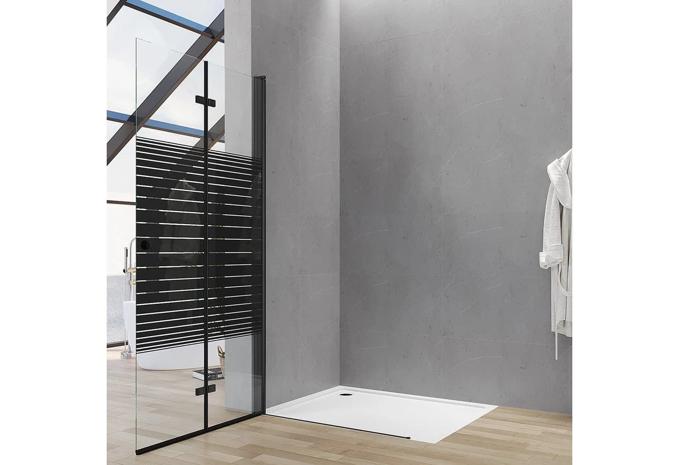 AQUALAVOS Walk-in-Duschwand mit klappbarem Faltelement, 5mm ESG Glas, Schwarz - Bild 3