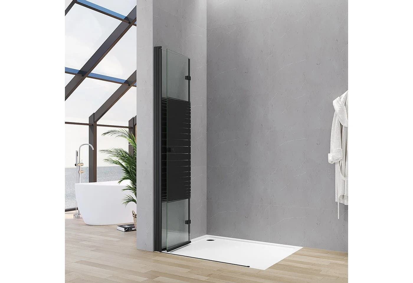 AQUALAVOS Walk-in-Duschwand mit klappbarem Faltelement, 5mm ESG Glas, Schwarz - Bild 5