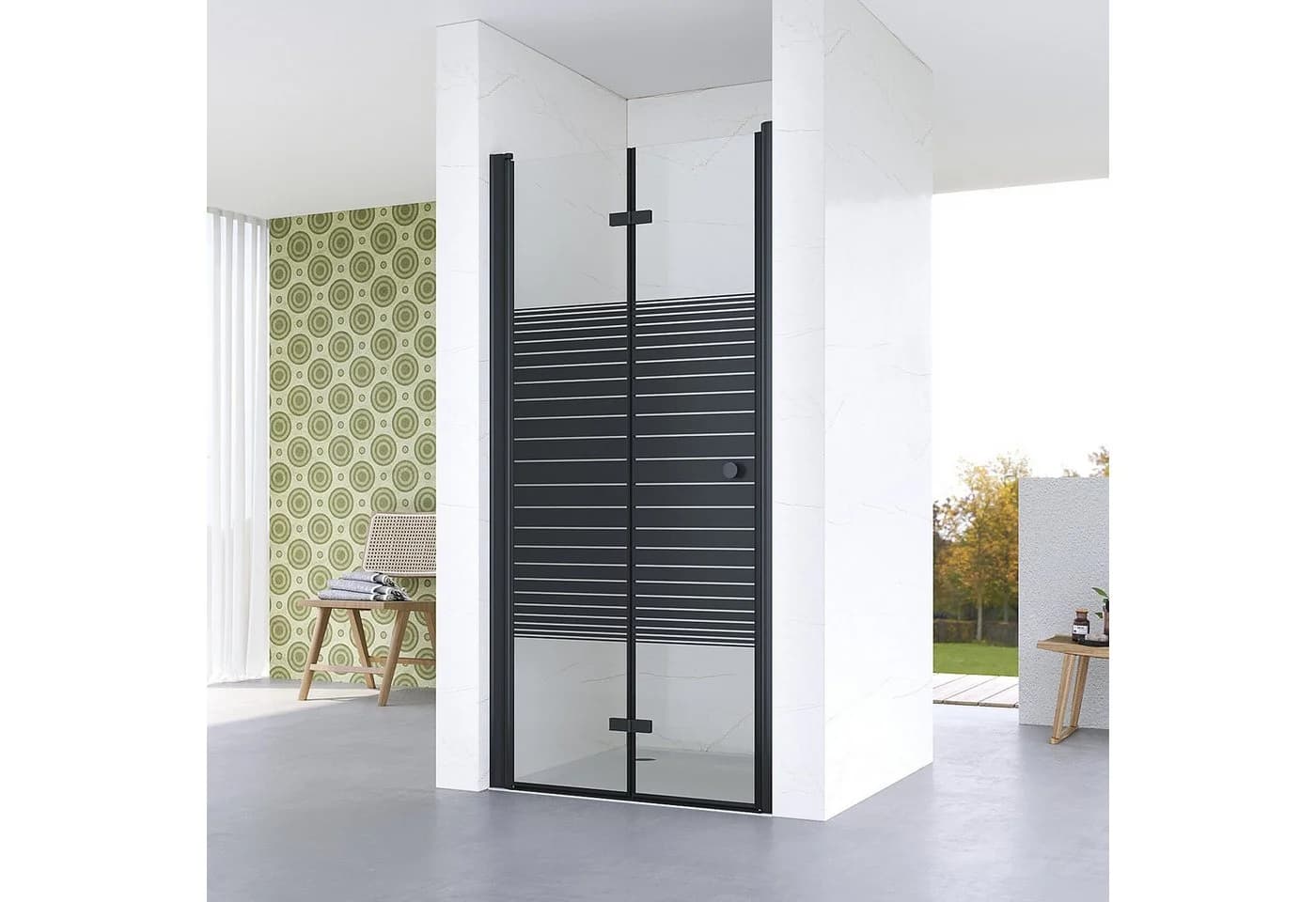 AQUALAVOS Dusch-Falttür Nischenduschtür Schwarz matt 5 mm ESG Glas