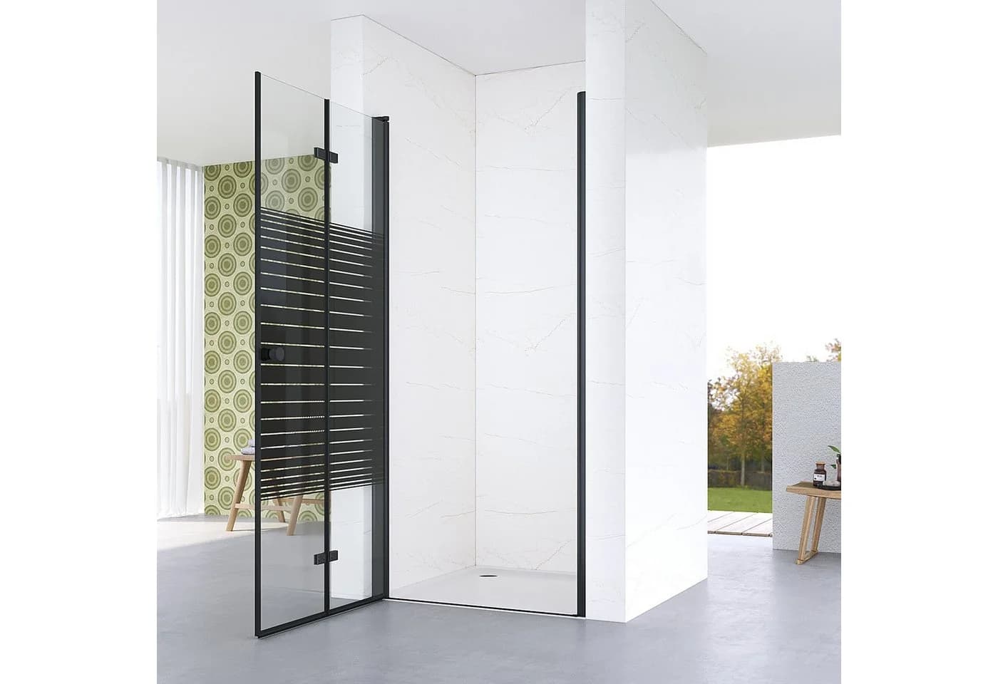 AQUALAVOS Dusch-Falttür Nischenduschtür Schwarz matt 5 mm ESG Glas - Bild 3