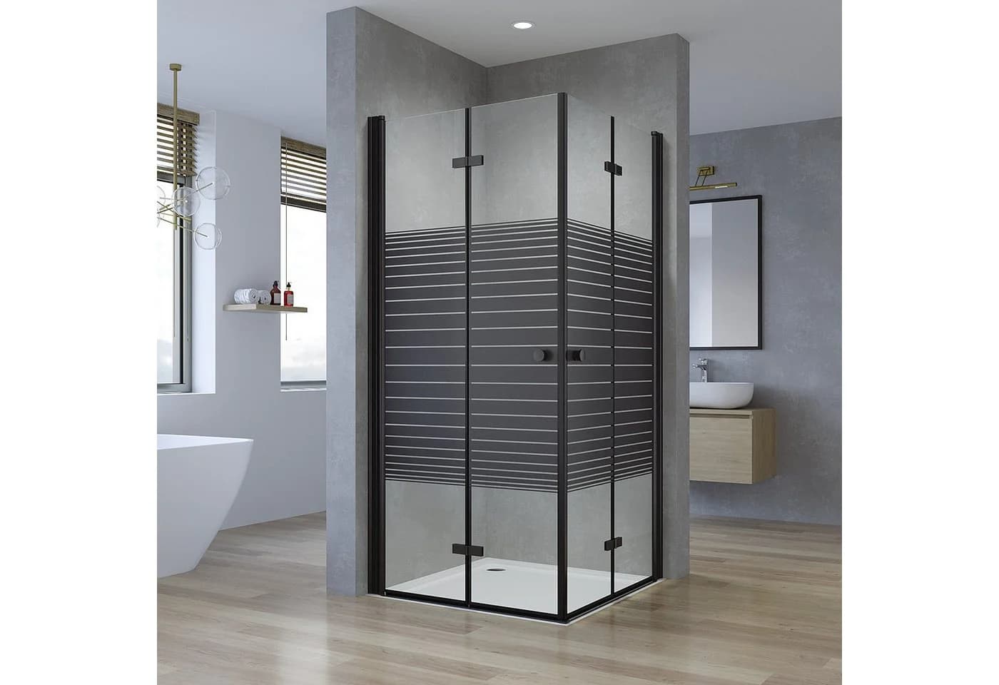 AQUALAVOS Eckdusche mit Falttür Schwarz 5mm ESG Glas - Bild 2