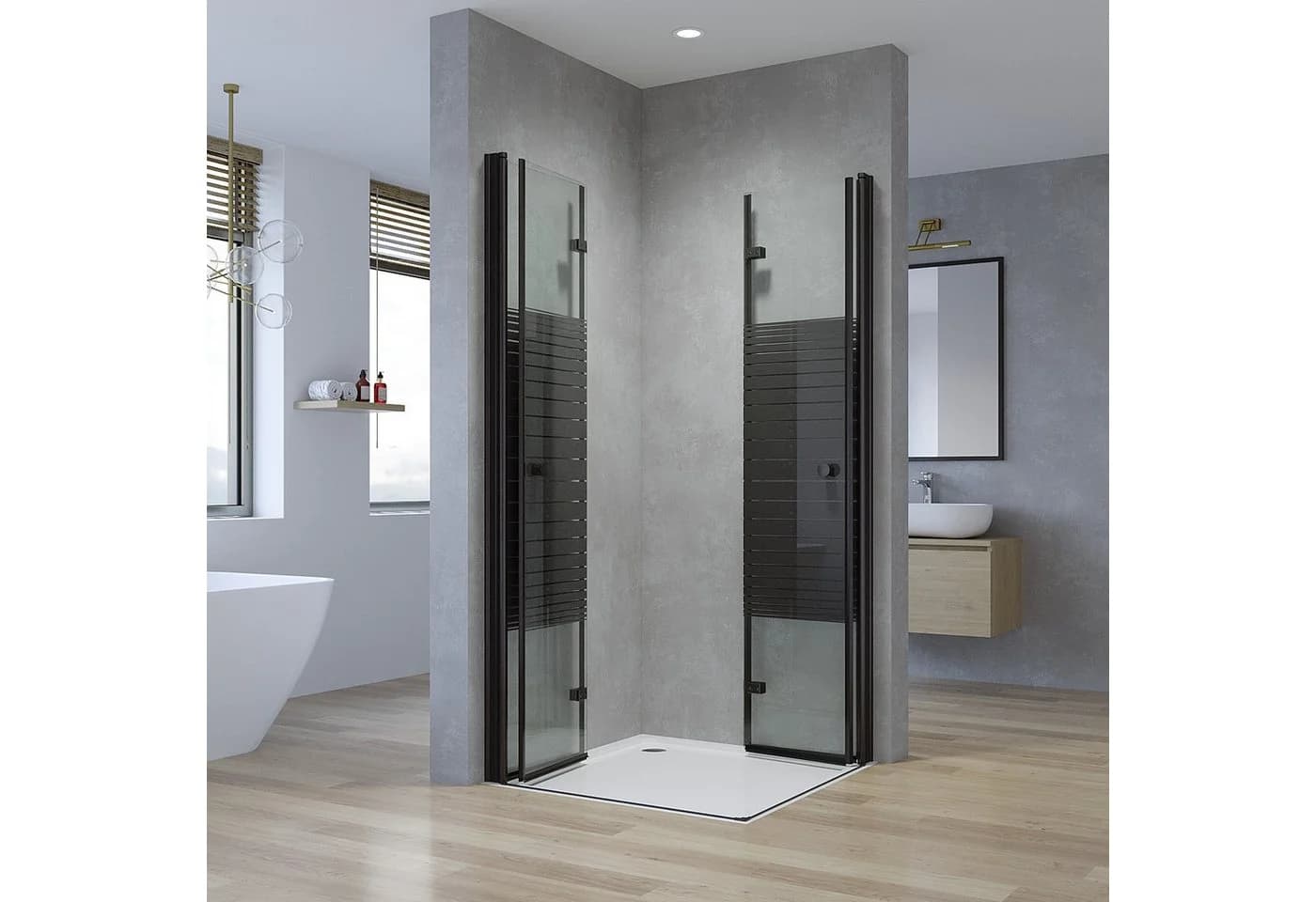 AQUALAVOS Eckdusche mit Falttür Schwarz 5mm ESG Glas - Bild 4