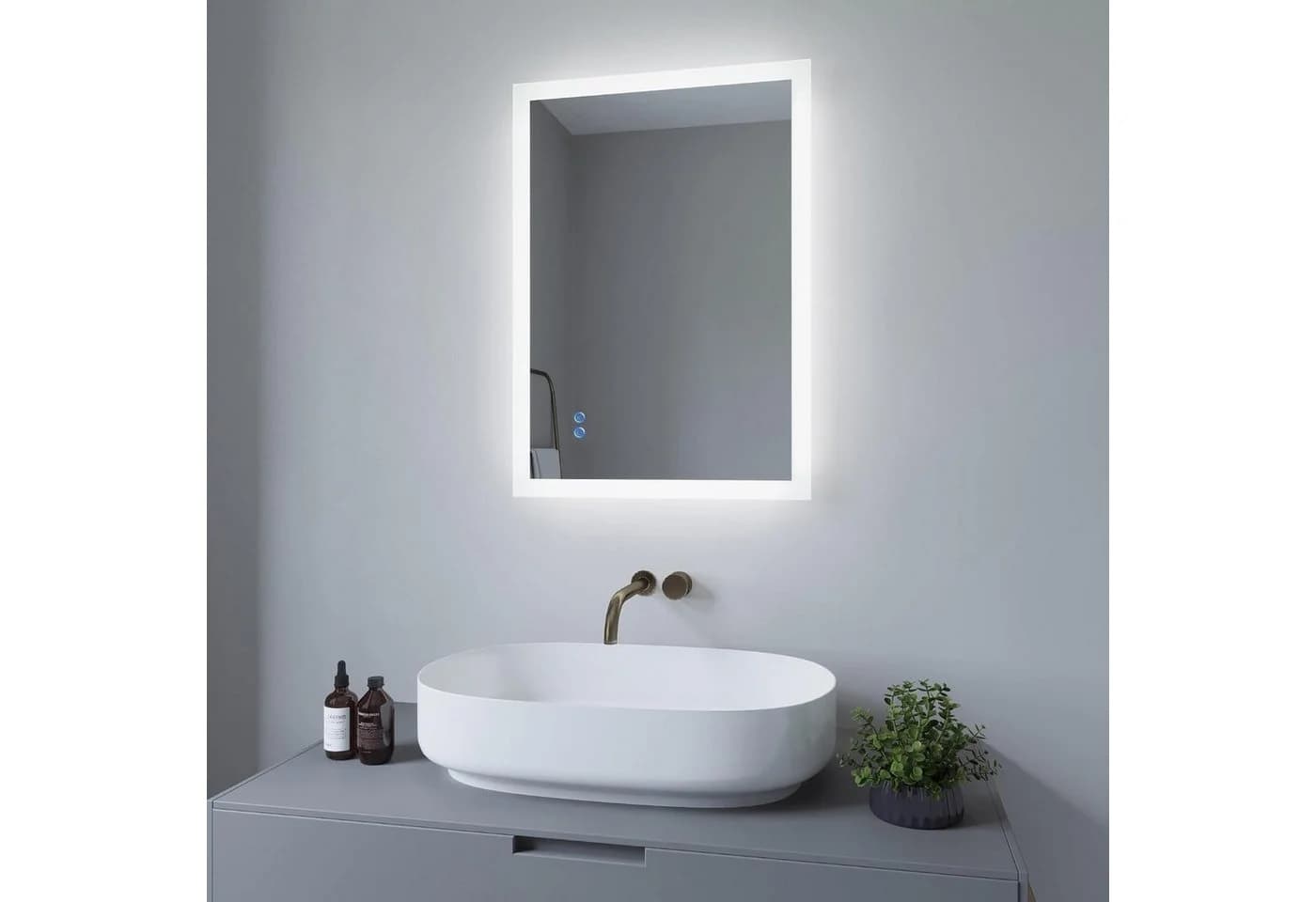 AQUALAVOS LED Badspiegel mit Beleuchtung Dimmbar Touchschalter Aluminiumrahmen