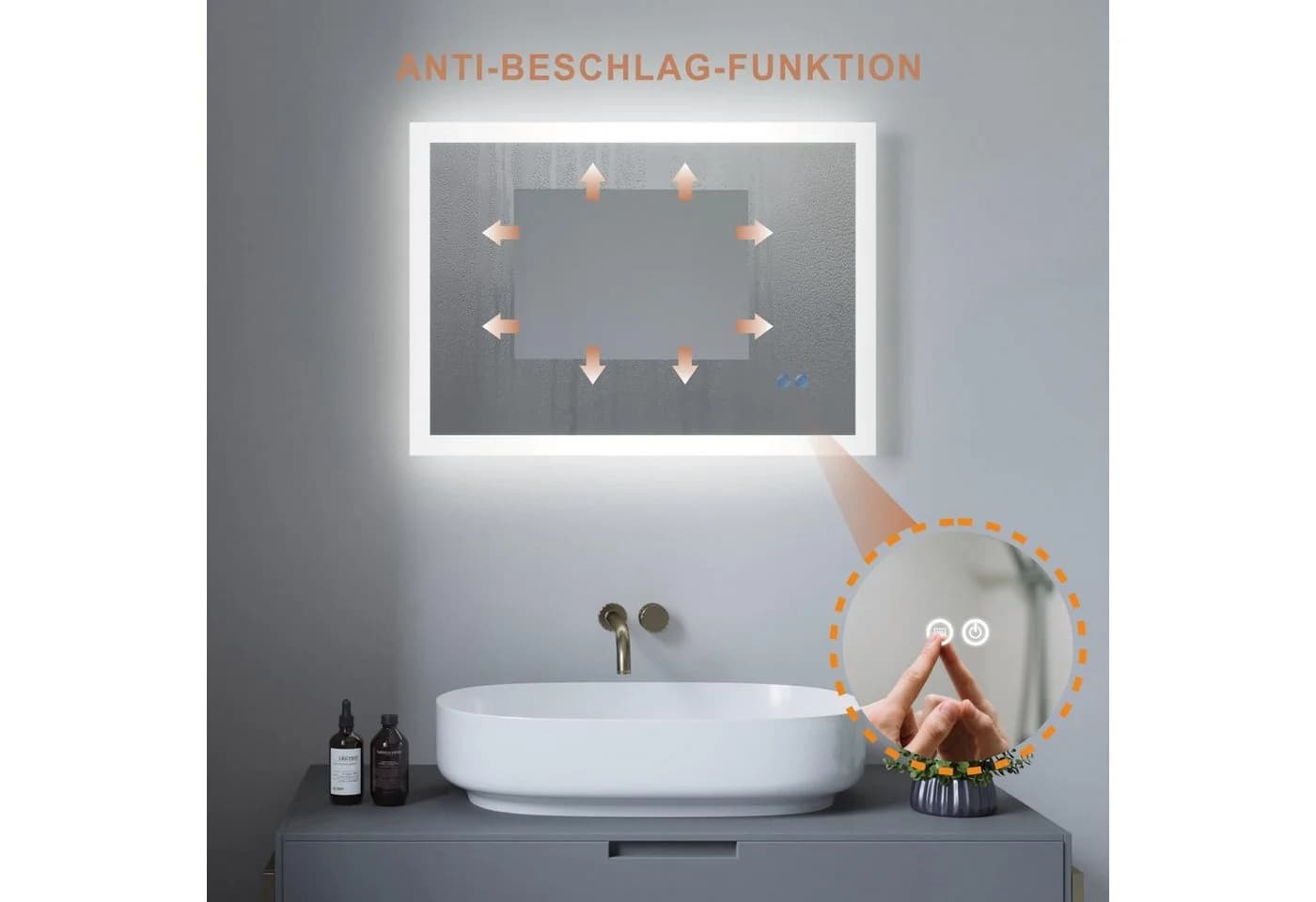 AQUALAVOS LED Badspiegel mit Beleuchtung Dimmbar Touchschalter Aluminiumrahmen - Bild 4