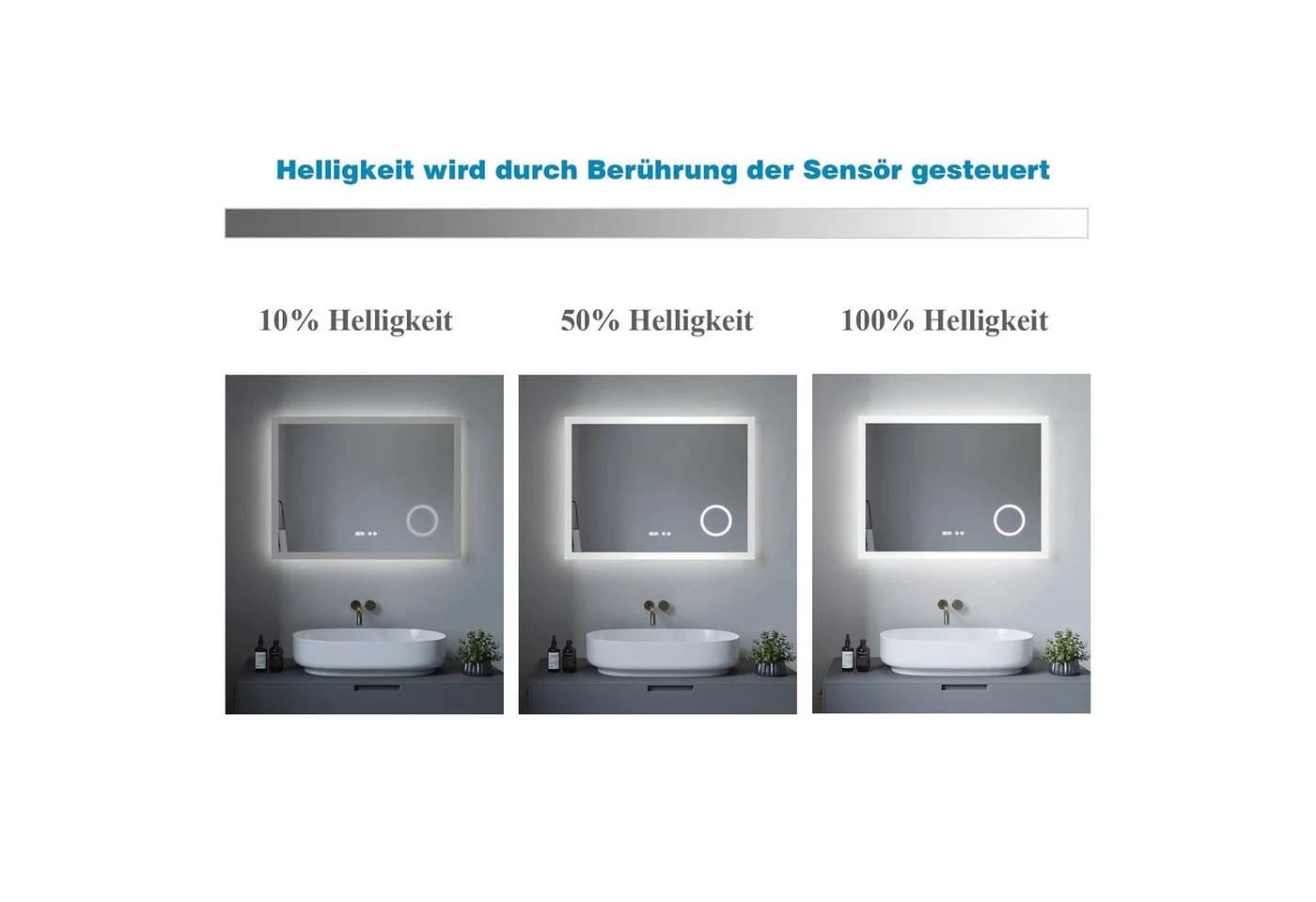 AQUALAVOS Badspiegel mit LED-Beleuchtung, Touch-Schalter & Anti-Beschlag - Bild 3