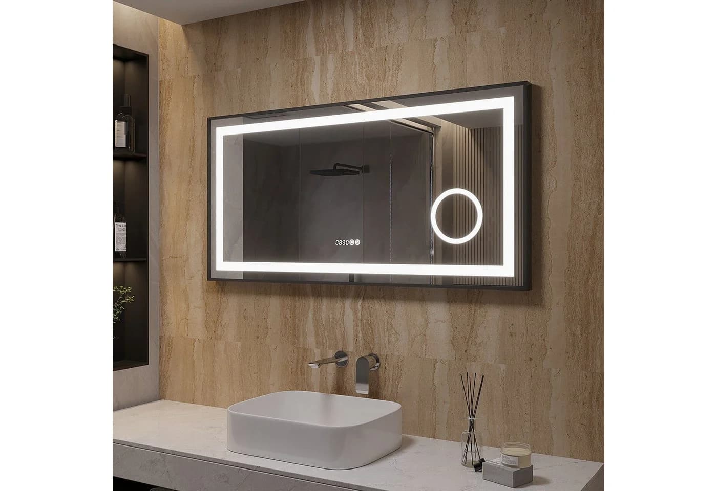 AQUALAVOS LED Badspiegel 100-120 cm Dimmbar Schwarz