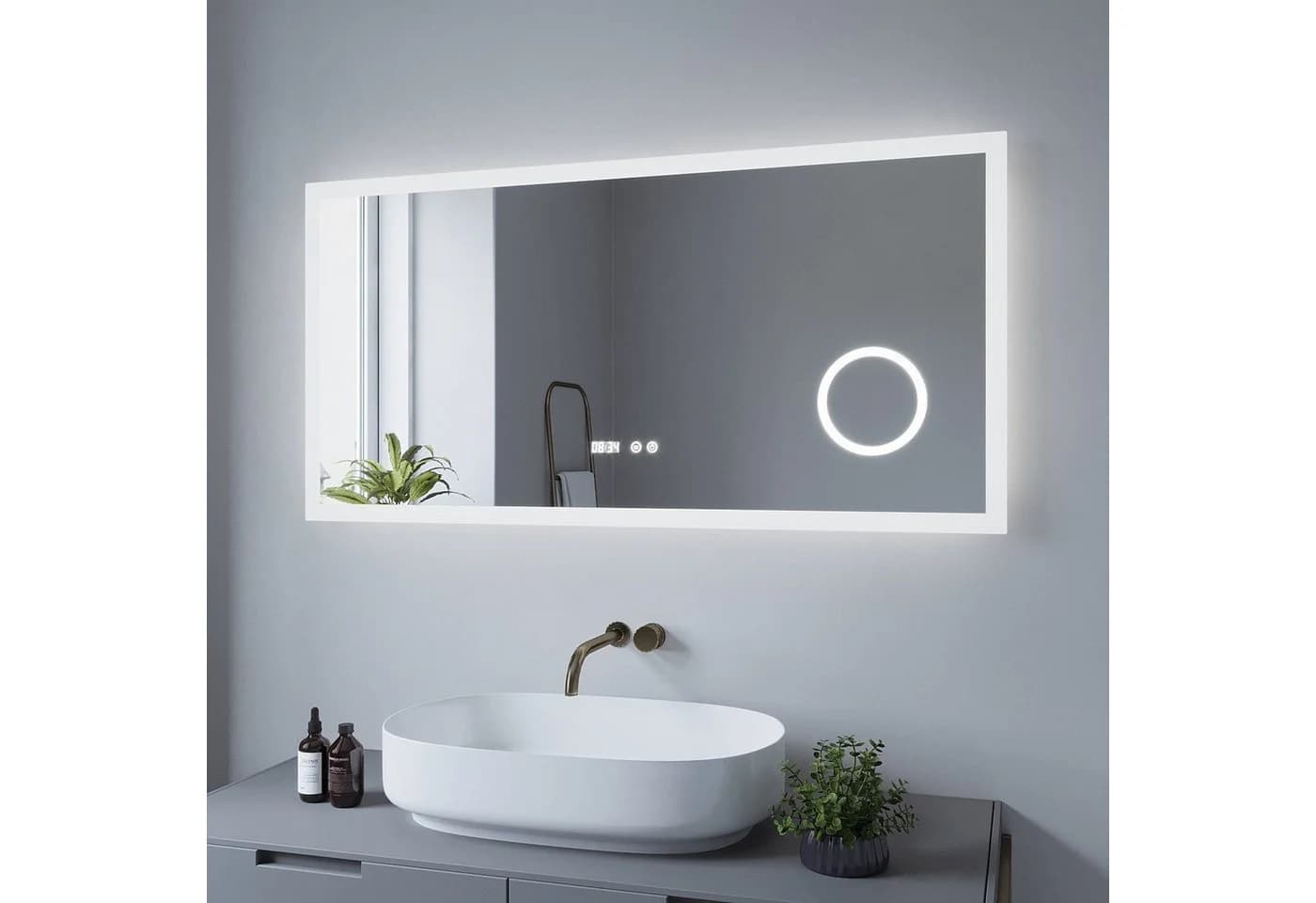 AQUALAVOS LED Badspiegel 120x60cm mit 3X Vergrößerung und Anti-Beschlag