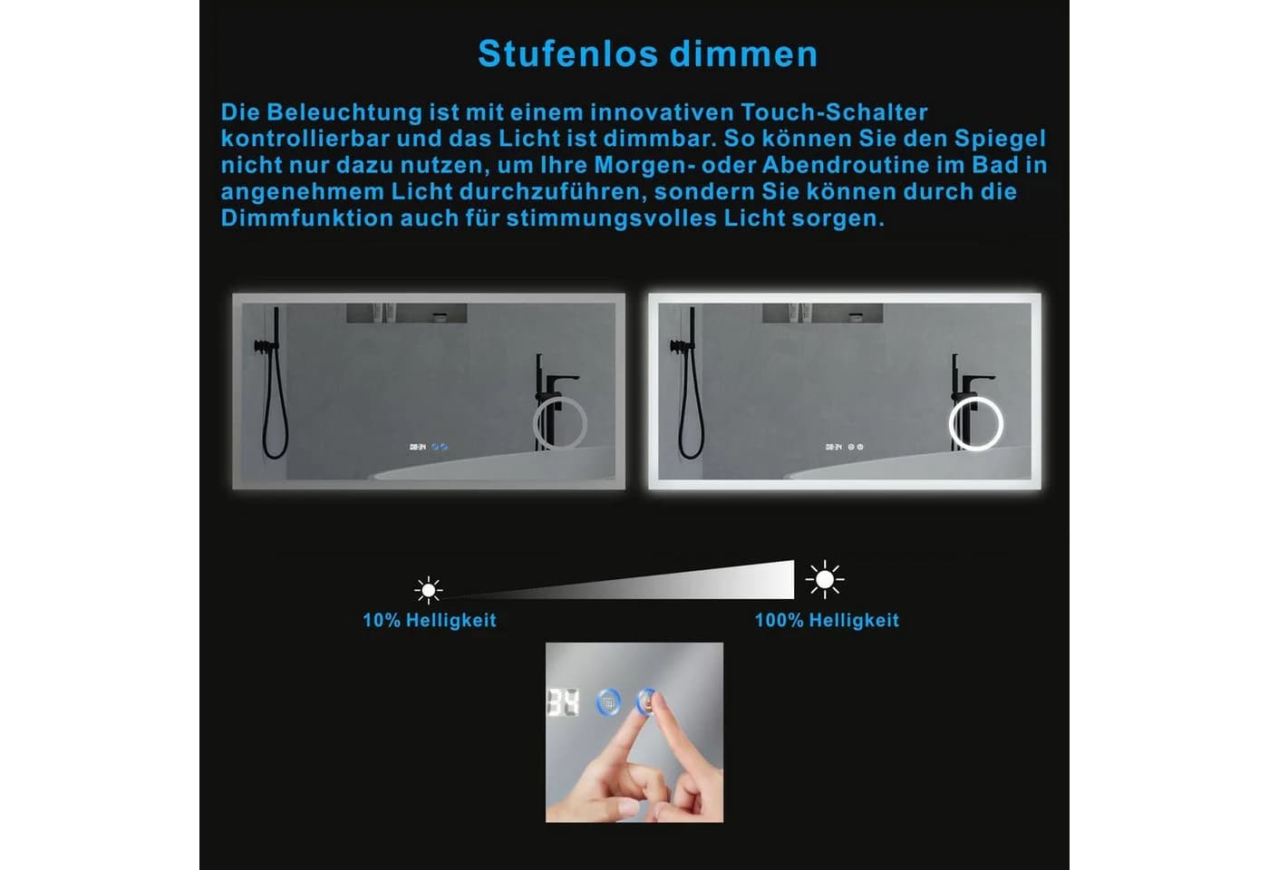 AQUALAVOS LED Badspiegel 120x60cm mit 3X Vergrößerung und Anti-Beschlag - Bild 4