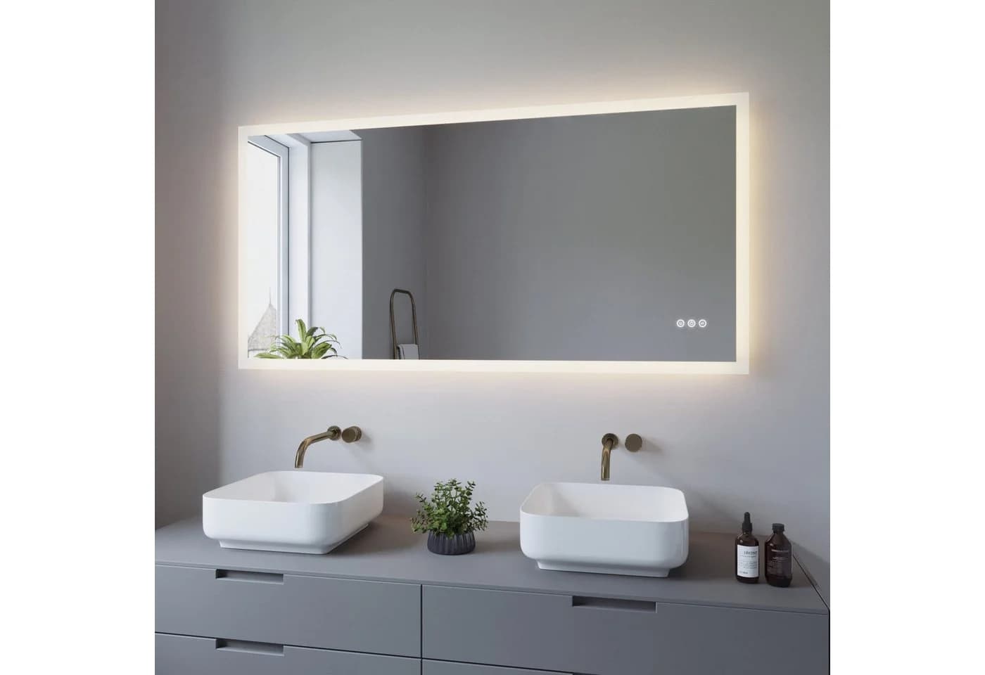 AQUALAVOS LED Badspiegel mit Beleuchtung, Touch-Sensor, Anti-Beschlag