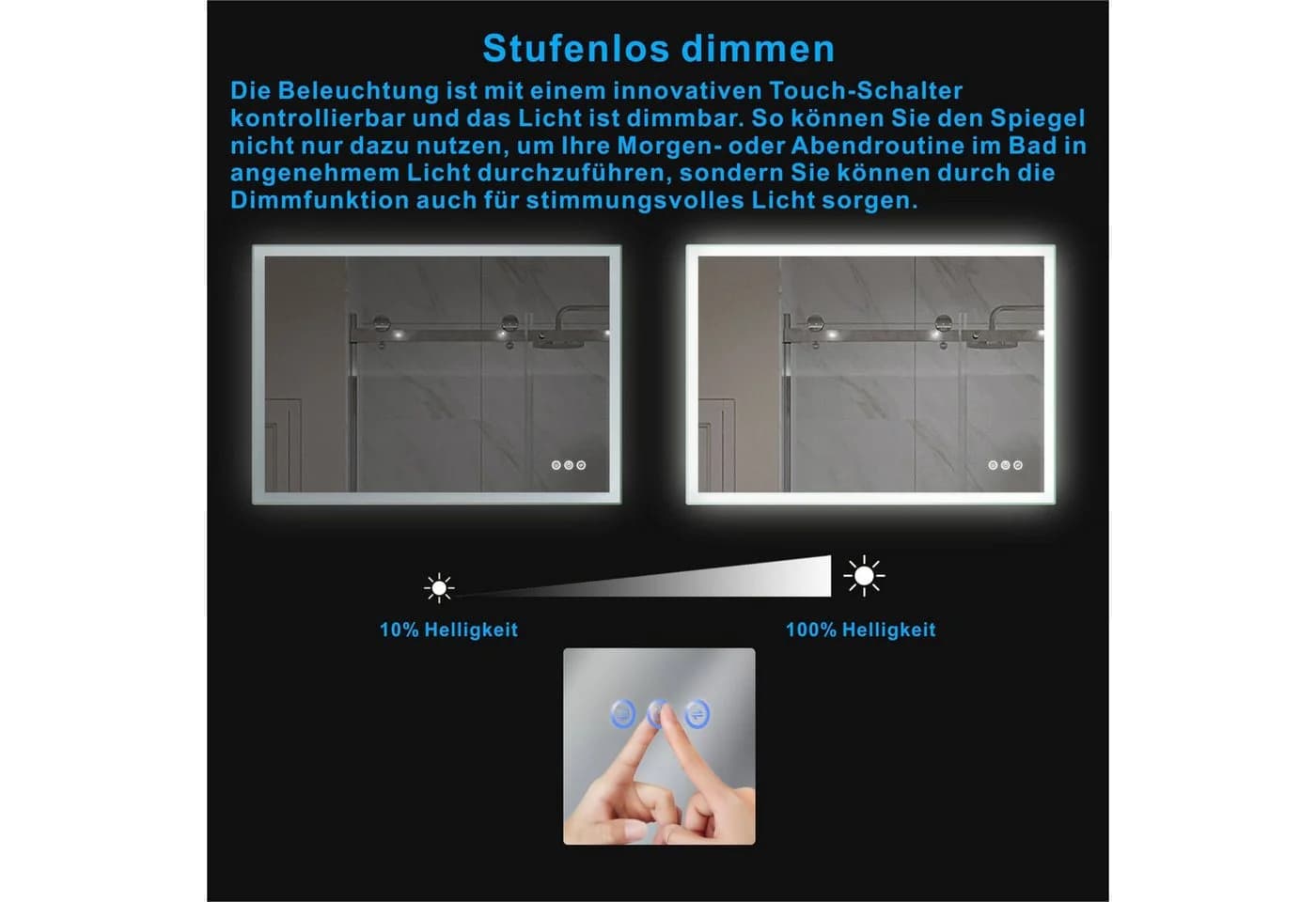 AQUALAVOS LED Badspiegel mit Beleuchtung, Touch-Sensor, Anti-Beschlag - Bild 5