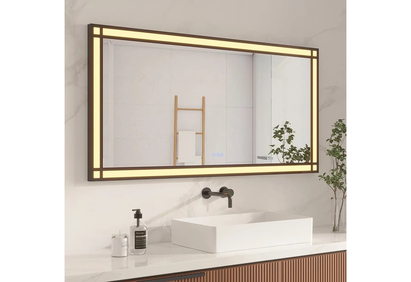 AQUALAVOS Badspiegel mit LED-Beleuchtung, Dimmbar, Anti-Fog, Schwarz - Bild 4