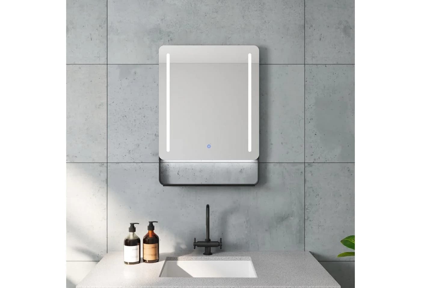 AQUABATOS Badspiegel LED mit Ablage, Schwarz, Modern