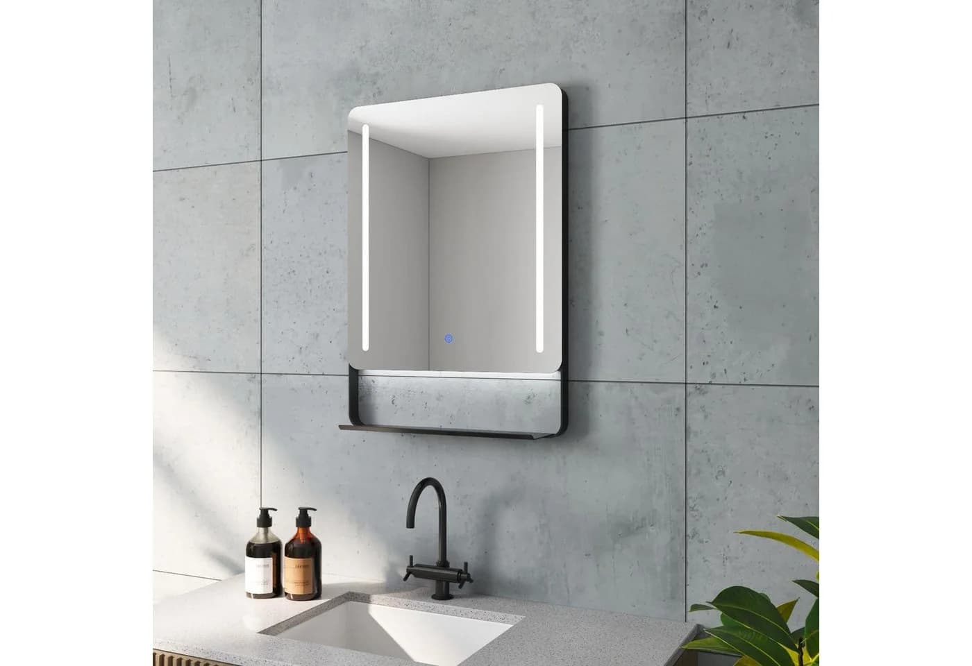 AQUABATOS Badspiegel LED mit Ablage, Schwarz, Modern - Bild 3
