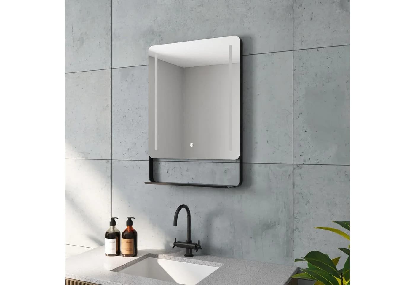 AQUABATOS Badspiegel LED mit Ablage, Schwarz, Modern - Bild 4