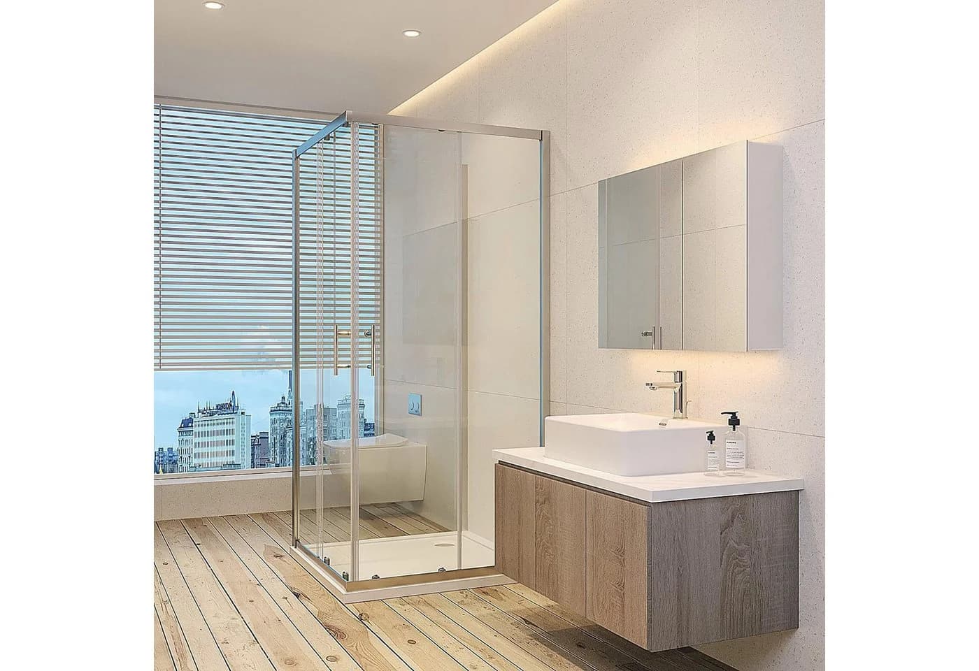 AQUABATOS Eckdusche U-Form mit Schiebetür und ESG-Glas - Bild 3