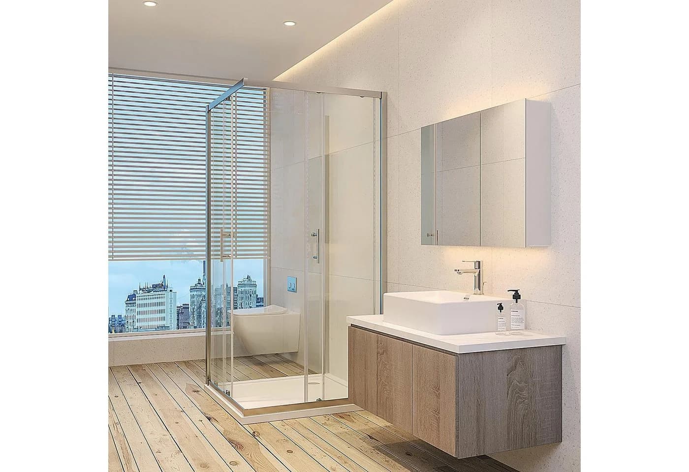 AQUABATOS Eckdusche U-Form mit Schiebetür und ESG-Glas - Bild 4
