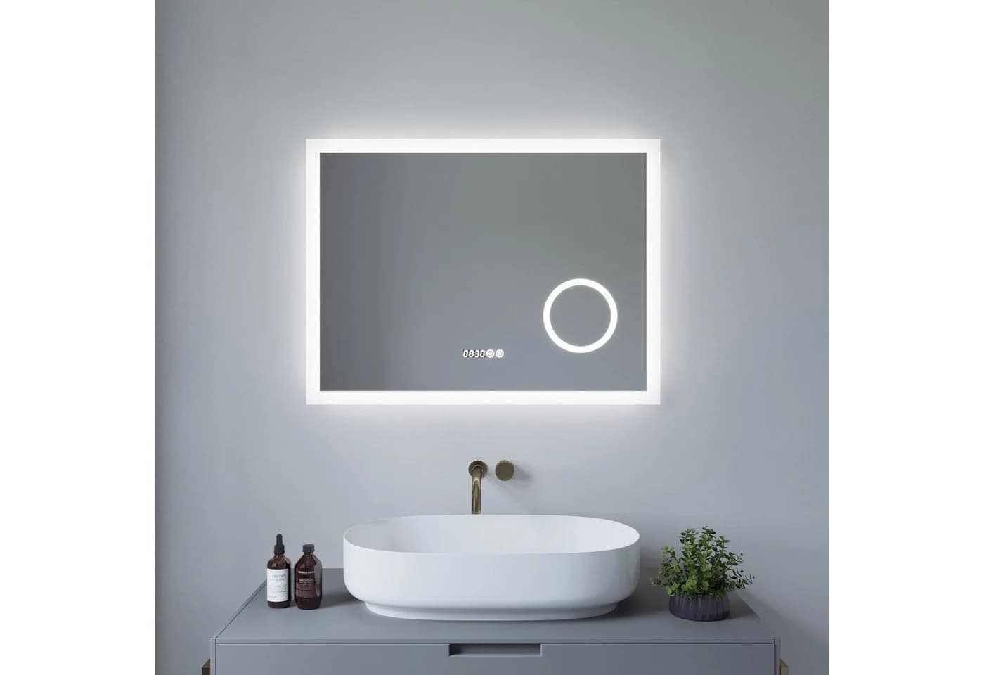 AQUABATOS LED Badspiegel mit Beleuchtung, Dimmbar & Anti-Beschlag