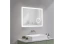 AQUABATOS LED Badspiegel Silber mit Digitaluhr & Kosmetikspiegel Bild 1